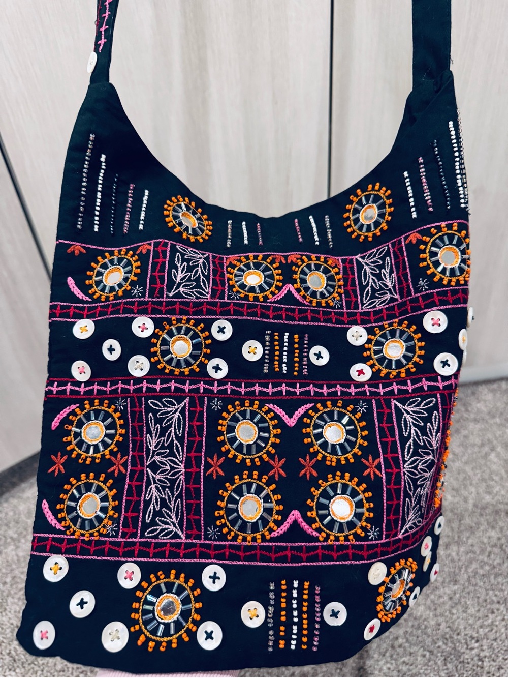 GAP Black Embroidered Mirror-Accent Crossbody Bag